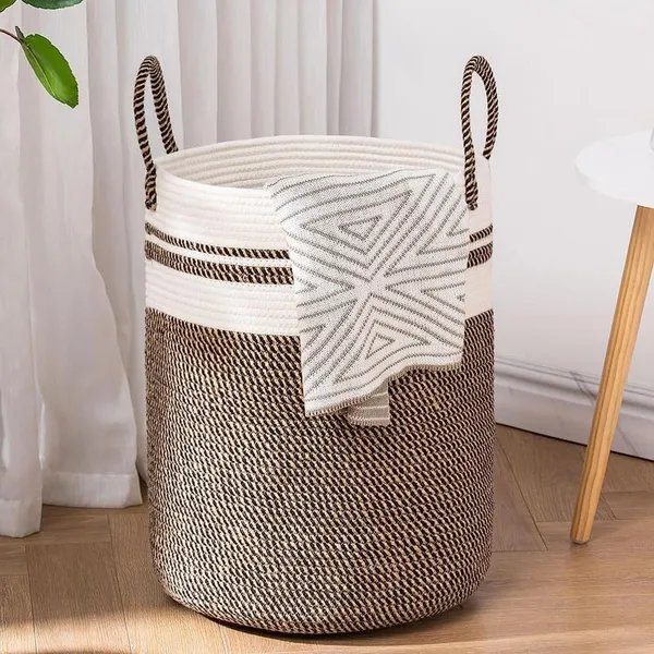 uxury_Laundry_Basket_Natural_Cotton_Rope_Storage_Basket_and_Hamper_for_Cloths_and_Multi_Usage_in_Guest_Room,_Bedroom,_Laundry_Room,_Living_Room_(Size_-_14"_D_x_18"H)
