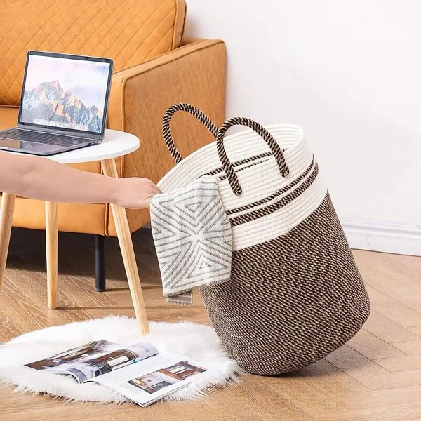 uxury_Laundry_Basket_Natural_Cotton_Rope_Storage_Basket_and_Hamper_for_Cloths_and_Multi_Usage_in_Guest_Room,_Bedroom,_Laundry_Room,_Living_Room_(Size_-_14"_D_x_18"H)