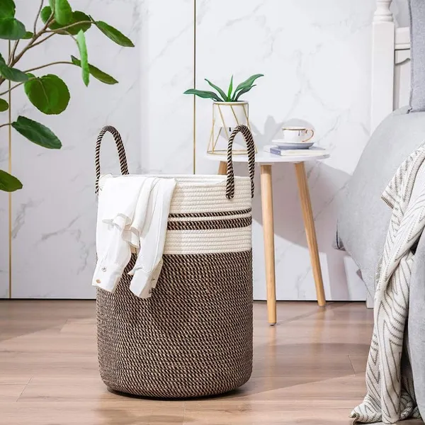 uxury_Laundry_Basket_Natural_Cotton_Rope_Storage_Basket_and_Hamper_for_Cloths_and_Multi_Usage_in_Guest_Room,_Bedroom,_Laundry_Room,_Living_Room_(Size_-_14"_D_x_18"H)