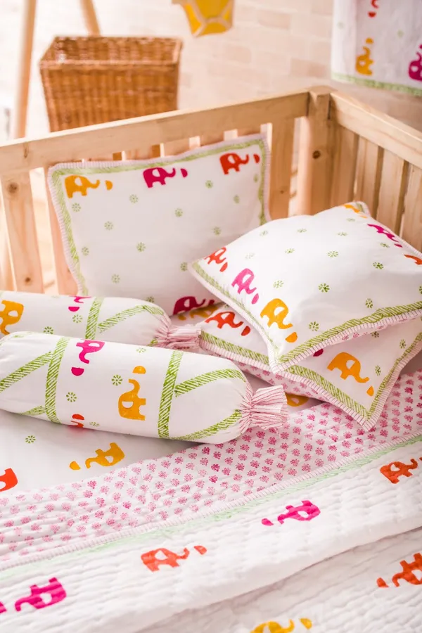 Multicolor_Cotton_Silk_Baby_Bedding_Set_Colourful_Elephant