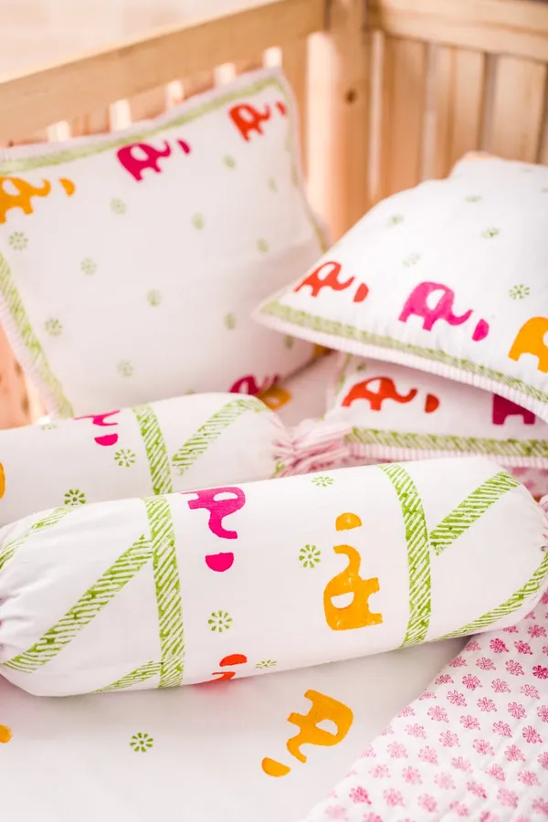 Multicolor_Cotton_Silk_Baby_Bedding_Set_Colourful_Elephant