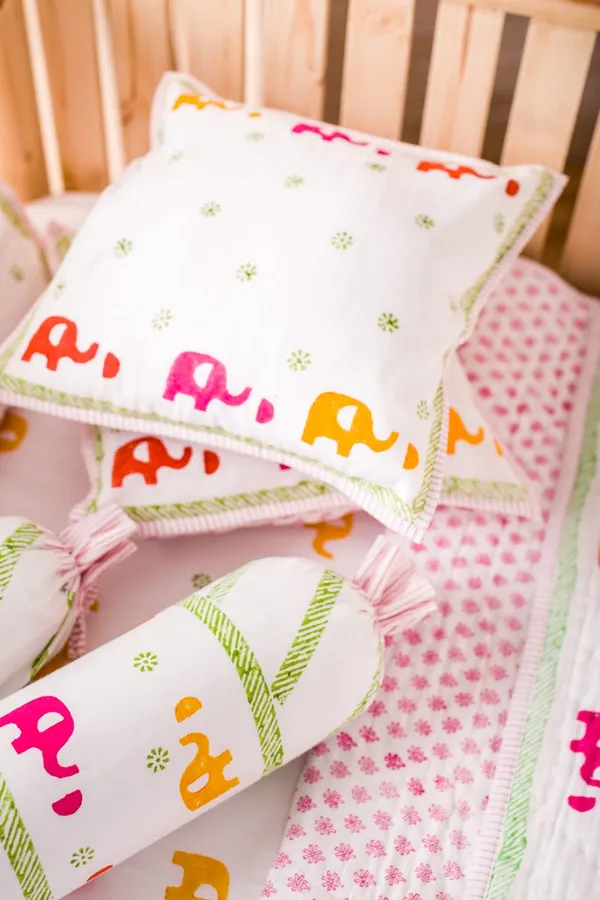 Multicolor_Cotton_Silk_Baby_Bedding_Set_Colourful_Elephant