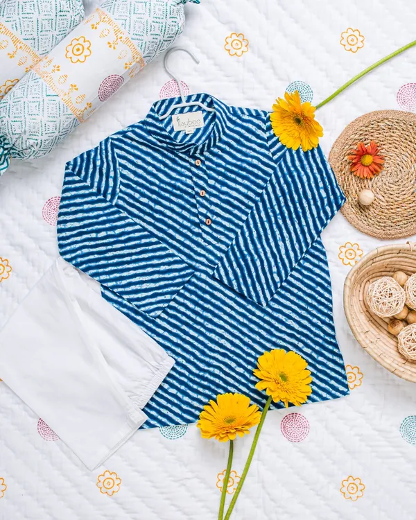 Blue_Organic_Cotton_Kurta_Pyjama_Blue_Lehriya