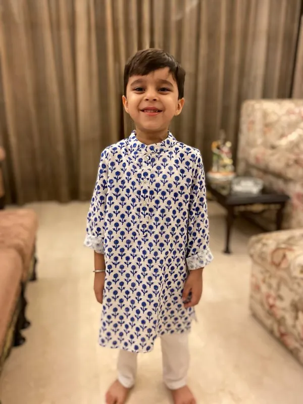 Blue_Organic_Cotton_Kurta_Pyjama_Dark_Blue_Flower