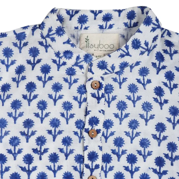 Blue_Organic_Cotton_Kurta_Pyjama_Dark_Blue_Flower