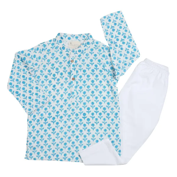 Blue_Organic_Cotton_Kurta_Pyjama_Light_Blue_Flower
