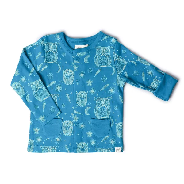 Blue_Organic_Cotton_Button_Down_Tshirt_Hoot_Hoot_Owl