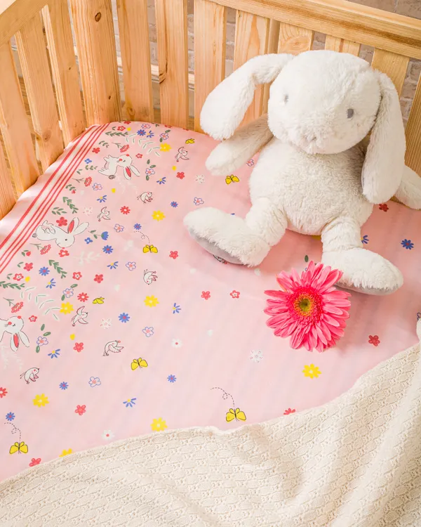 Pink_Organic_Cotton_Cot_Sheet_Rabbit