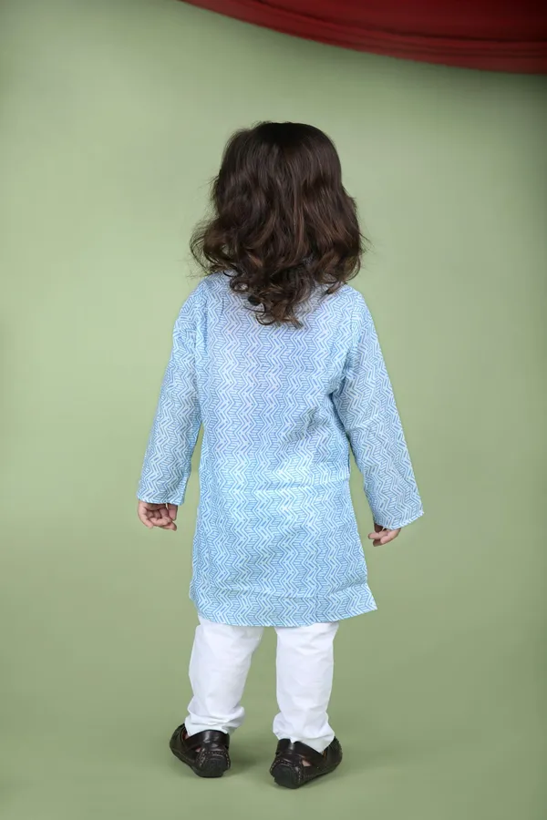 Blue_Cotton_Silk_Blue_Zig_Zag_Hand_Block_Printed_Kurta_And_Pyjama
