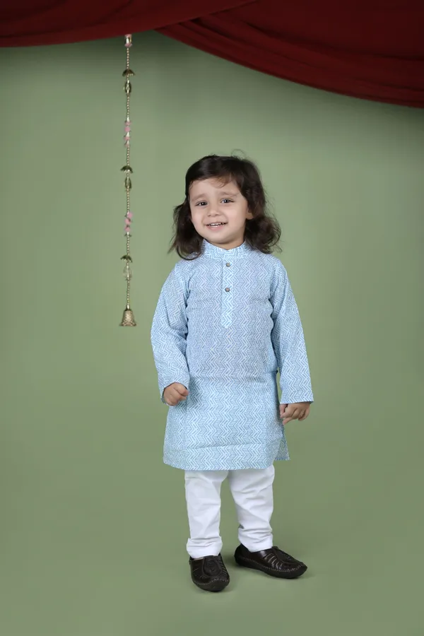 Blue_Cotton_Silk_Blue_Zig_Zag_Hand_Block_Printed_Kurta_And_Pyjama