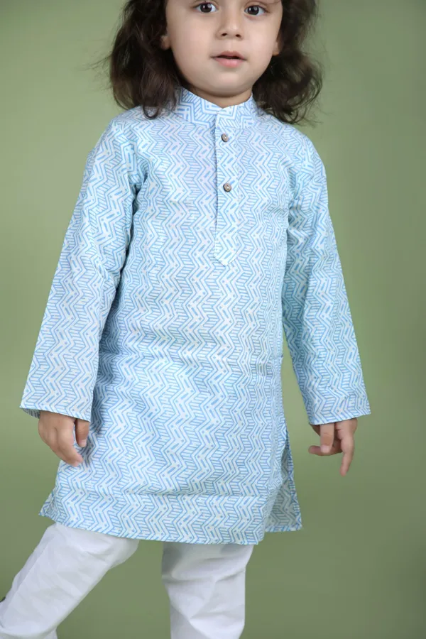 Blue_Cotton_Silk_Blue_Zig_Zag_Hand_Block_Printed_Kurta_And_Pyjama