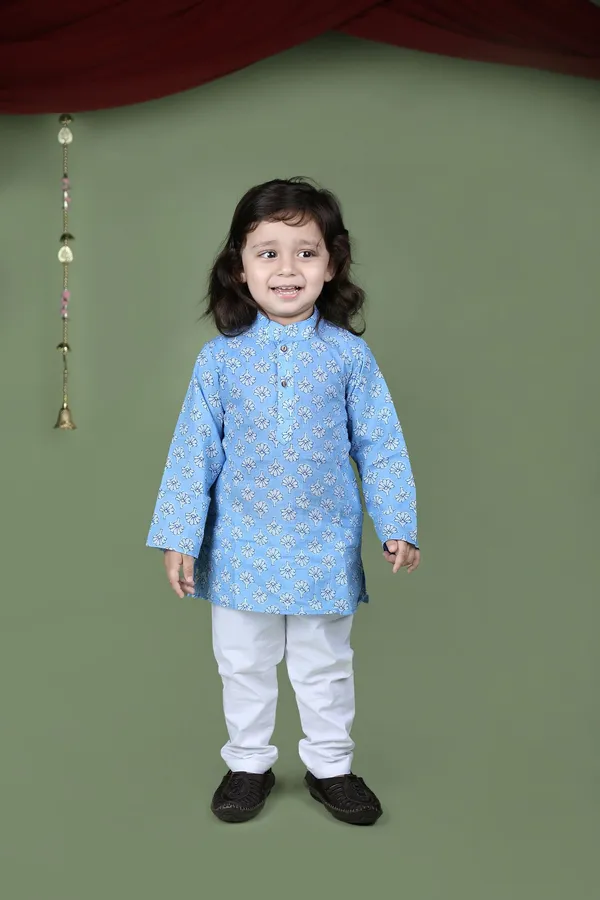 Blue_Cotton_Silk_Blue_Floral_Block_Printed_Kurta_And_Pyjama