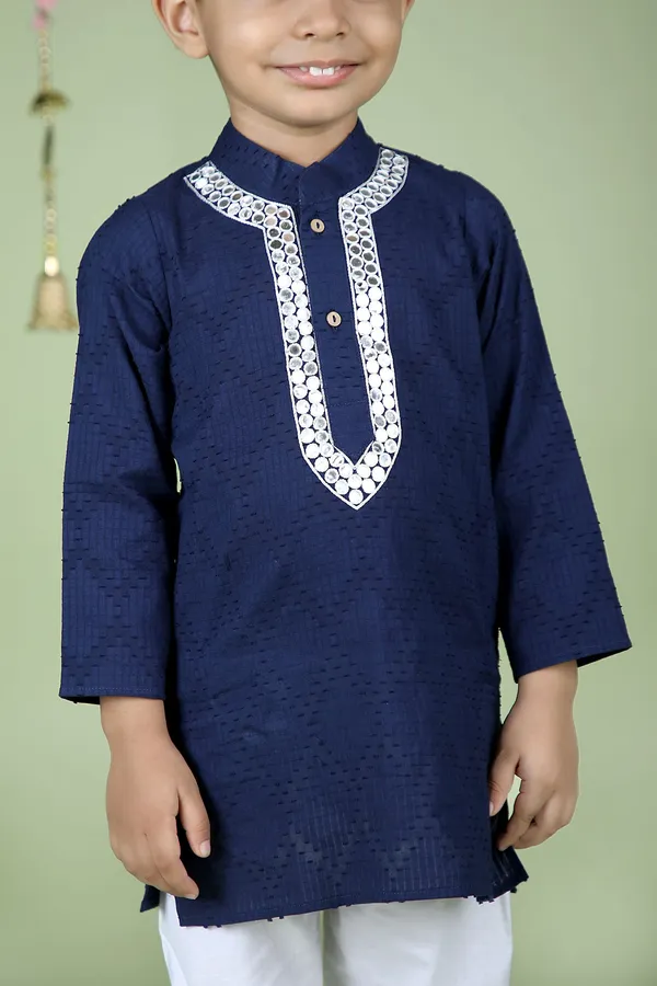 Blue_Cotton_Silk_Faux_Mirror_Work_Textured_Kurta_And_Pyjama