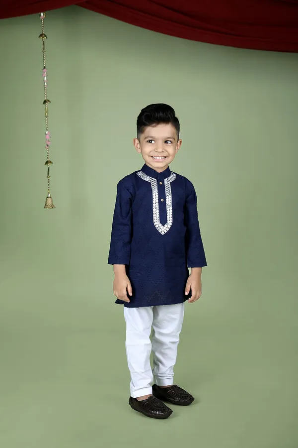 Blue_Cotton_Silk_Faux_Mirror_Work_Textured_Kurta_And_Pyjama