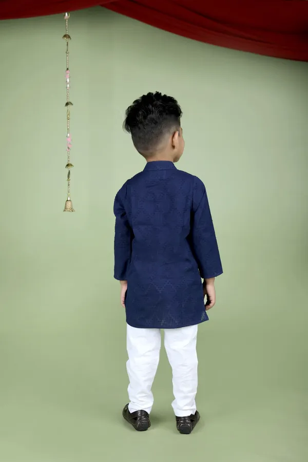 Blue_Cotton_Silk_Faux_Mirror_Work_Textured_Kurta_And_Pyjama