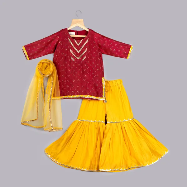 Pink_And_Yellow_Silk_Chanderi_Crimson_Pink_And_Yellow_Sharara_Set