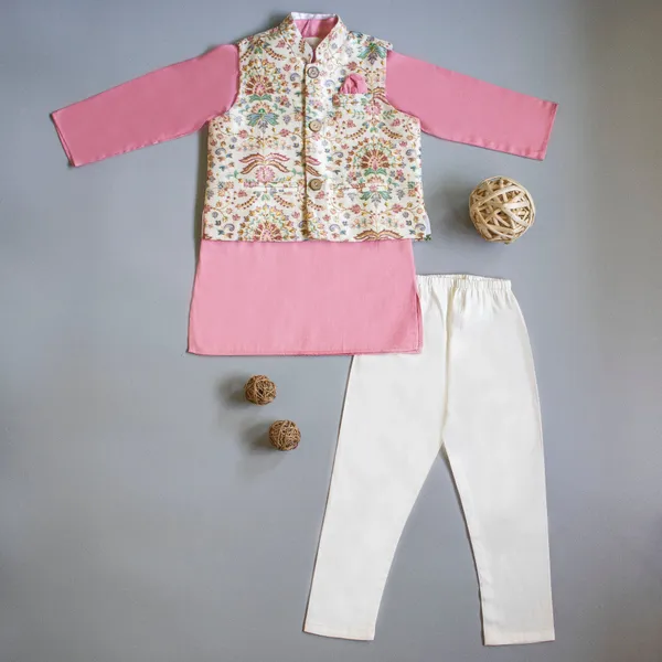 Pink_Cotton_Silk_Floral_Printed_Thread_Work_Jacket_With_Pink_Kurta_And_Pyjama
