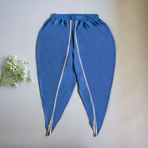 Blue_Velvet_Fabric_Intricate_Embroidered_Navy_Blue_High_Low_Kurti_And_Tulip_Dhoti_With_Matching_Gota_Lace_Work_Dupatta