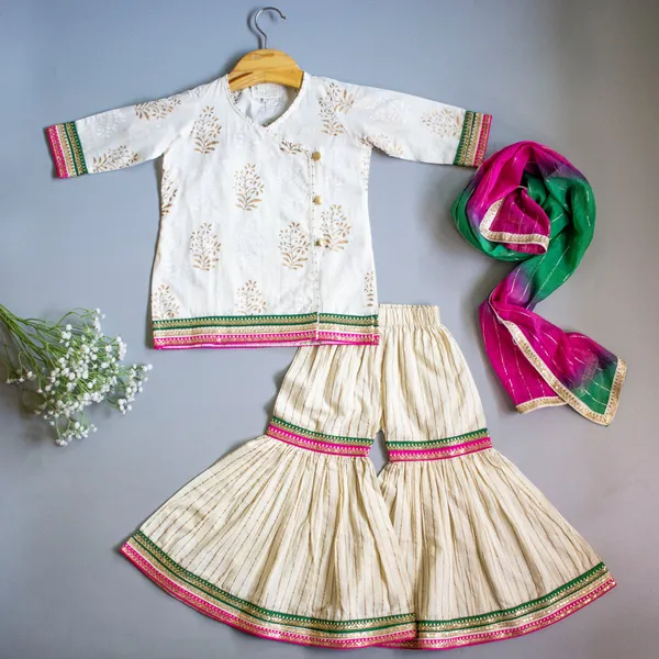 Cream_And_Gold_Silk_Chanderi_Cream_With_Golden_Block_Printing_Sharara_Set