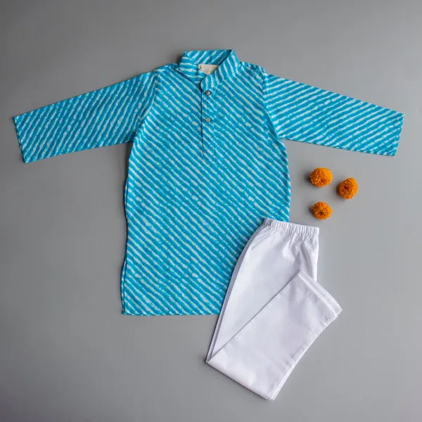 Blue_Cotton_Fabric_Bright_Blue_Lehriya_Kurta_Pyjama