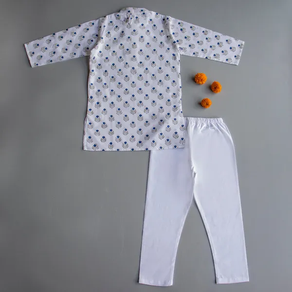 Blue_Cotton_Silk_Blue_Floral_Block_Print_Kurta_Pyjama