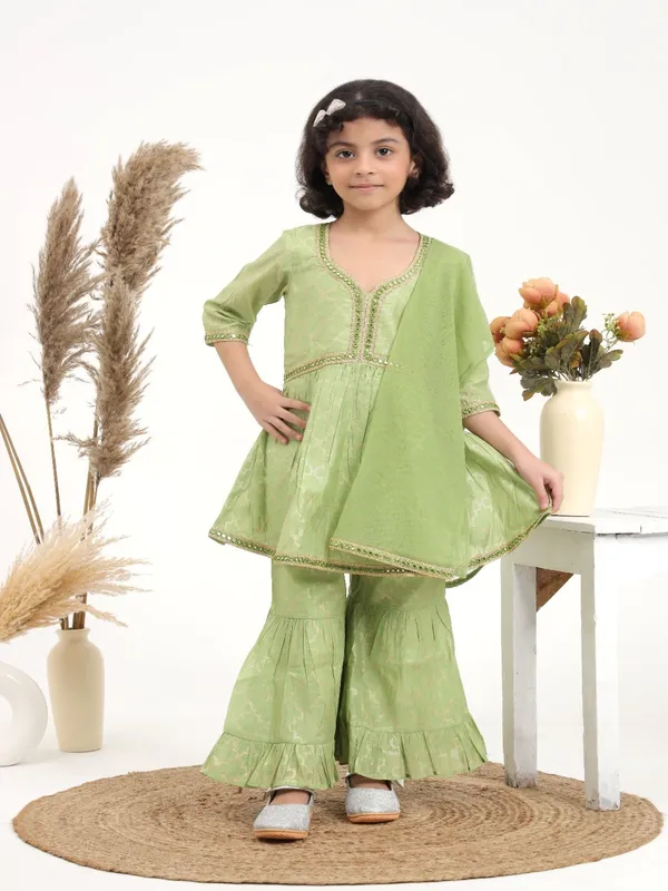 Green_Cotton_Fabric_Green_Chanderi_Sharara_Set_Of_3