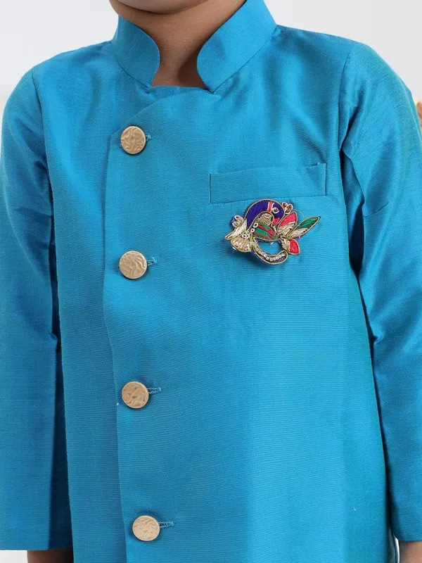 Blue_Cotton_Silk_Blue_Dupion_Silk_Kurta_With_Dhoti_Pants