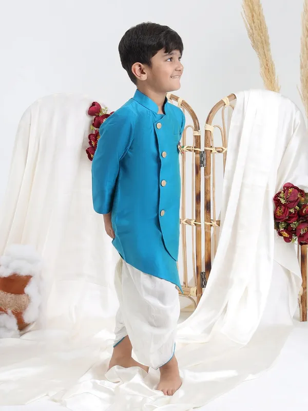 Blue_Cotton_Silk_Blue_Dupion_Silk_Kurta_With_Dhoti_Pants