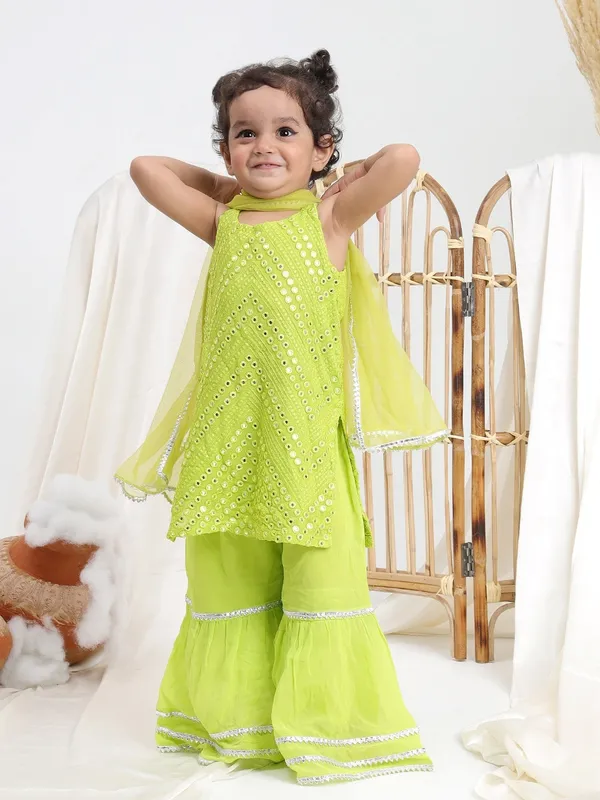 Green_Georgette_Fabric_Green_Embroidered_Georgette_Sharara_Set_Of_3