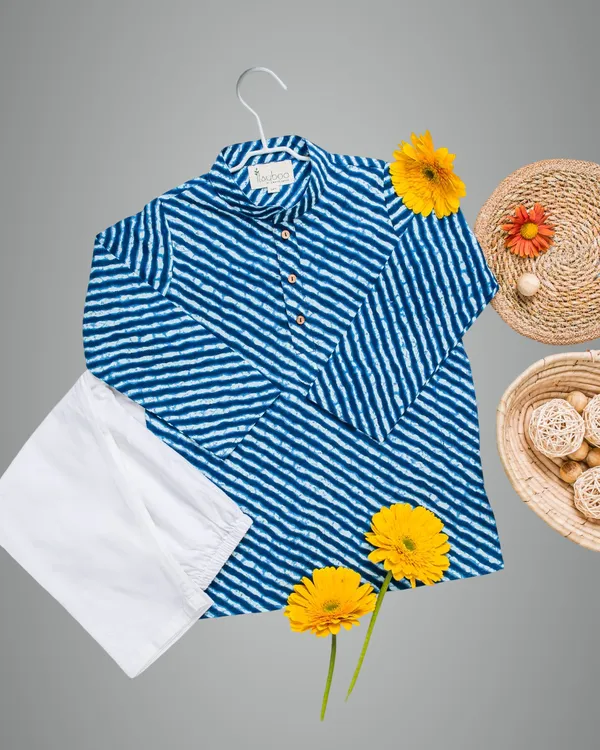 Blue_Organic_Cotton_Kurta_Pyjama_Blue_Lehriya
