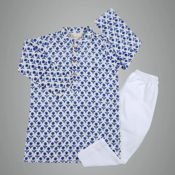 Blue_Organic_Cotton_Kurta_Pyjama_Dark_Blue_Flower