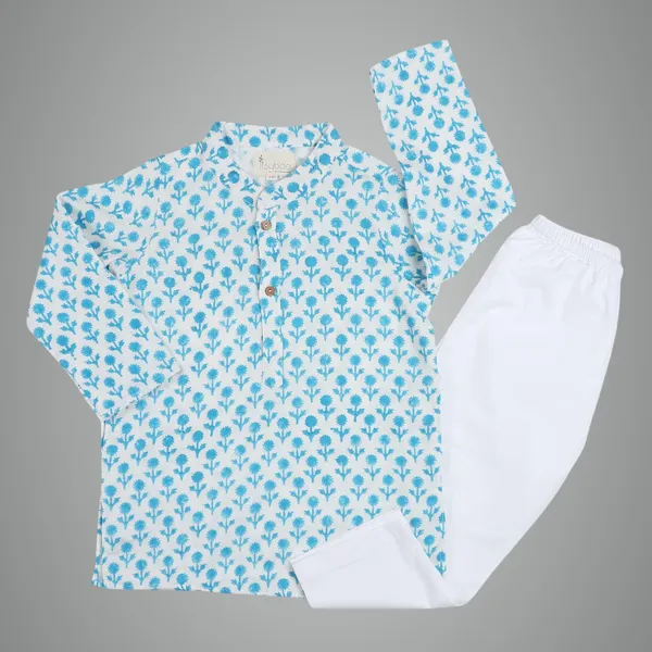 Blue_Organic_Cotton_Kurta_Pyjama_Light_Blue_Flower