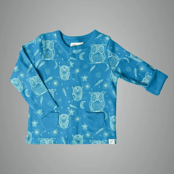 Blue_Organic_Cotton_Button_Down_Tshirt_Hoot_Hoot_Owl
