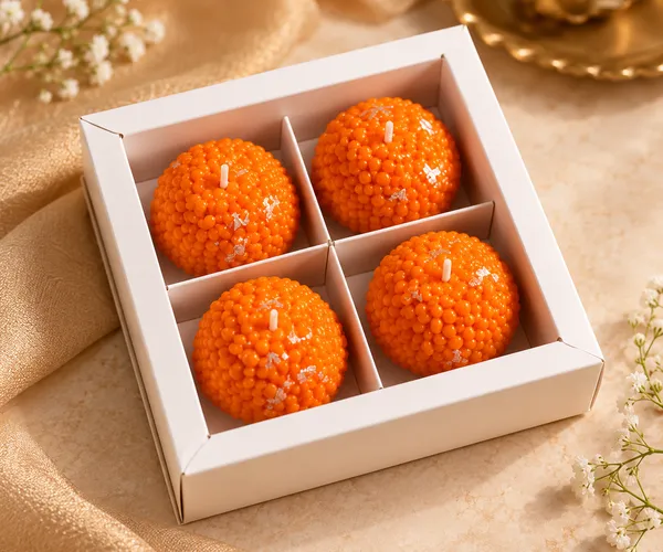 Orange_Festive_Ladoo_Shape_Decorative_Candles_Set_Of_4