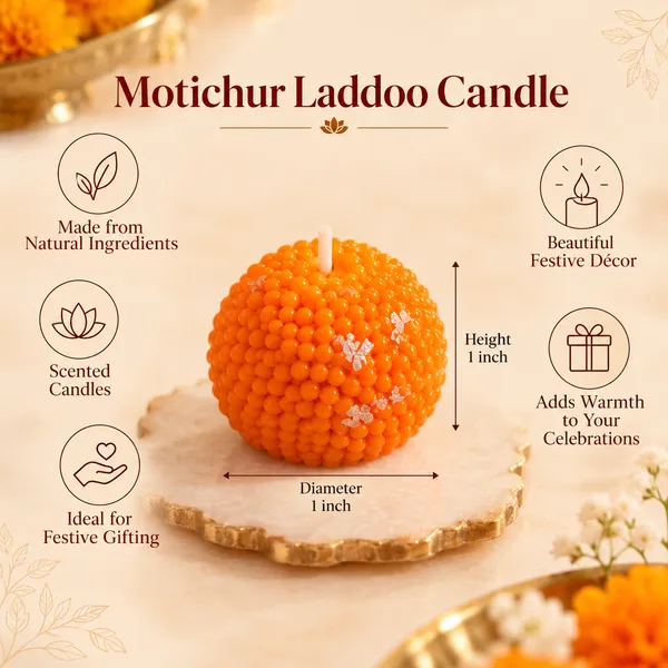 Orange_Festive_Ladoo_Shape_Decorative_Candles_Set_Of_4
