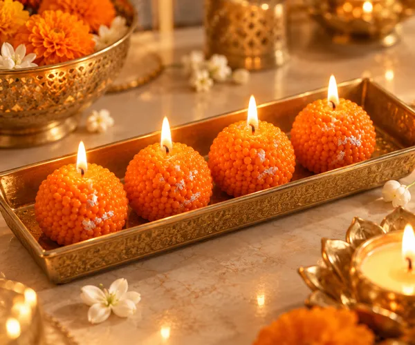 Orange_Festive_Ladoo_Shape_Decorative_Candles_Set_Of_4