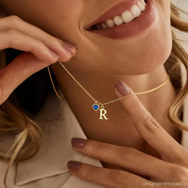 Multicolor_Metal_Dainty_Initial_Necklace_With_Heart_Birthstone_For_Gifting
