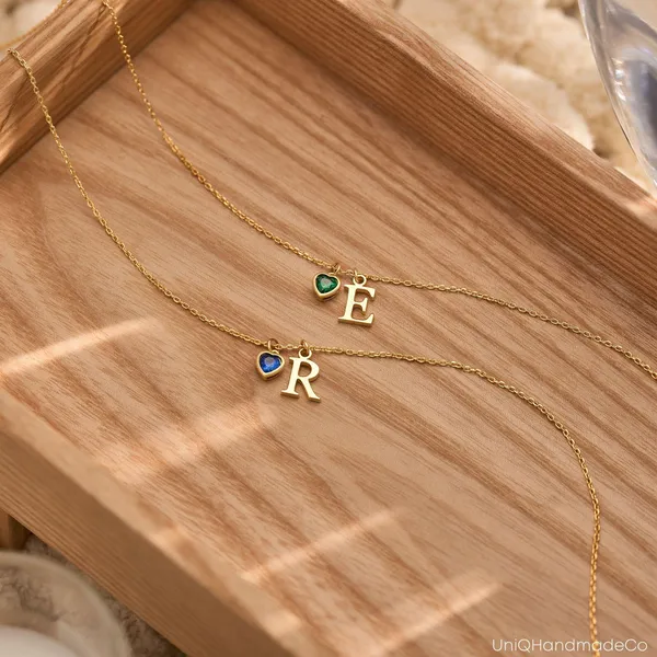 Multicolor_Metal_Dainty_Initial_Necklace_With_Heart_Birthstone_For_Gifting