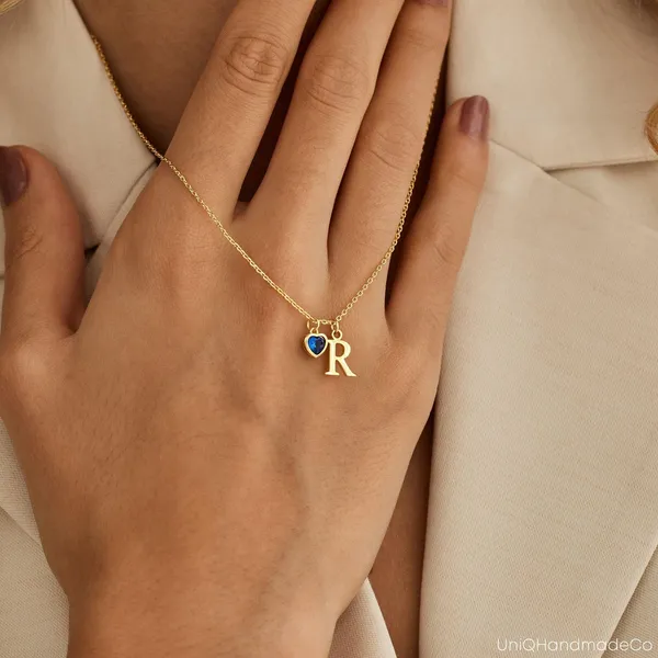 Multicolor_Metal_Dainty_Initial_Necklace_With_Heart_Birthstone_For_Gifting