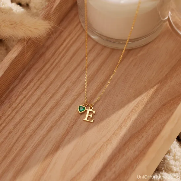 Multicolor_Metal_Dainty_Initial_Necklace_With_Heart_Birthstone_For_Gifting