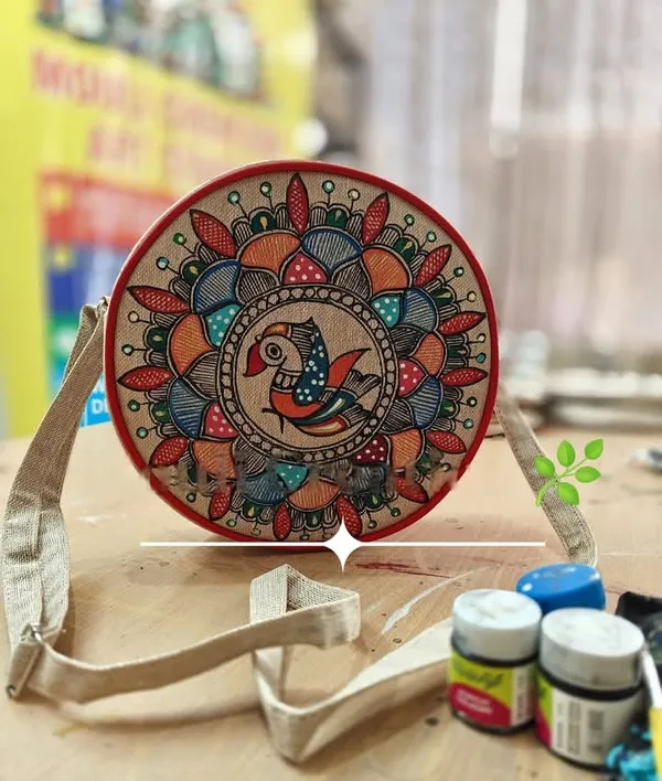 Multicolor_Trendy_Stylish_Handmade_Round_Sling_Bags_With_Authentic_Madhubani_Painting_For_Women