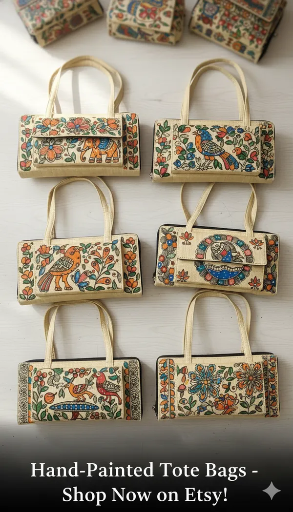 Multicolor_Khadi_Cotton_&_Fine_Jute_Purse_With_Mithila_Painting_For_Women