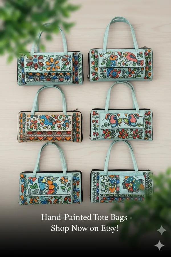 Multicolor_Khadi_Cotton_&_Fine_Jute_Purse_With_Mithila_Painting_For_Women