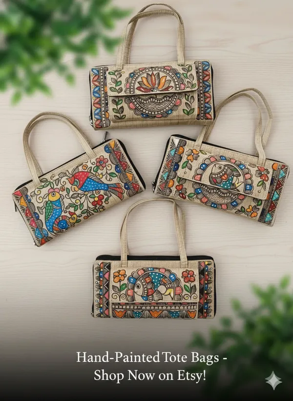 Multicolor_Khadi_Cotton_&_Fine_Jute_Purse_With_Mithila_Painting_For_Women