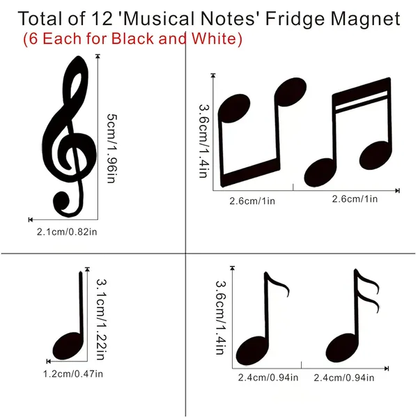 Multicollor_12Pcs_Magnets_Fridge,Black_And_White_Musical_Notes_Small_Fridge_Magnets_Cute_Decorative_Magnets,Refrigerator_Magnets_Office_Kitchen_Magnets_Locker_Glass_Magnets