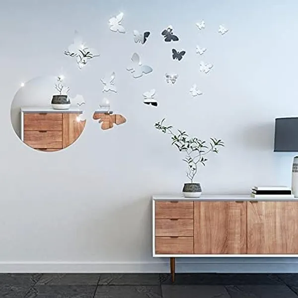 Silver_17_Pieces_3D_Butterfly_Acrylic_Mirror_Sticker_|_Removable_Butterfly_Wall_Decals_|_Mural_Stickers_For_Decoration/Diy_Projects/Party_Supplies_|_Silver