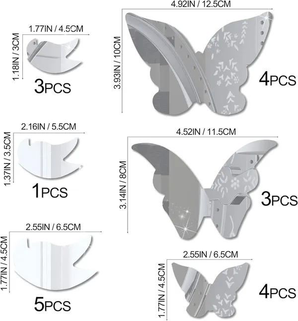 Gold_21_Pieces_3D_Butterfly_Acrylic_Mirror_Sticker_|_Butterfly_Wall_Decals_|_For_Decoration/Diy_Projects/Party_Supplies_|_Silver