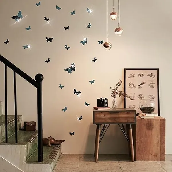 Multicollor_50_Pieces_3D_Butterfly_Acrylic_Mirror_Sticker_|_Butterfly_Wall_Decals_|_For_Decoration/Diy_Projects/Party_Supplies_|_Black