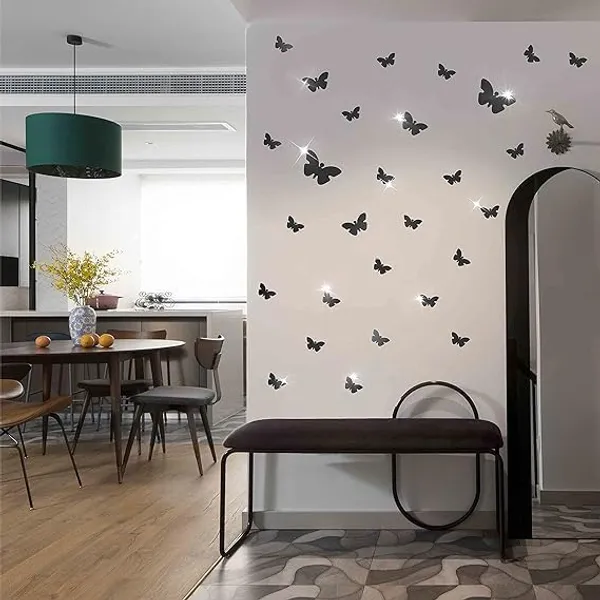 Multicollor_50_Pieces_3D_Butterfly_Acrylic_Mirror_Sticker_|_Butterfly_Wall_Decals_|_For_Decoration/Diy_Projects/Party_Supplies_|_Black