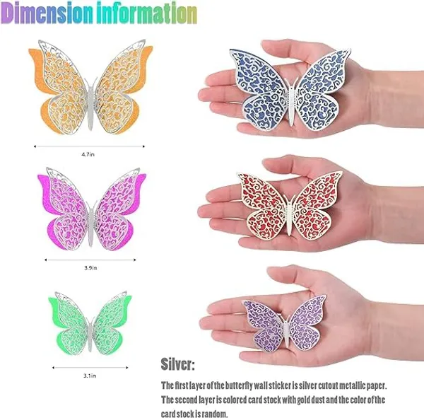 Silver_24_Pieces_3D_Butterfly_Wall_Stickers_|_Double_Layers_Butterfly_Shape_Wall_Art_|_For_Decoration/Card_Making/Diy_Projects/Party_Supplies_|_Silver_Color